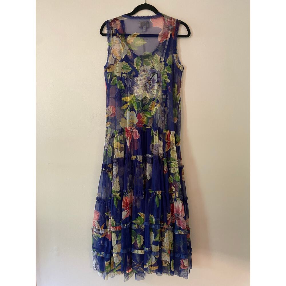 Johnny Was Women's Small Mazzy Ruffle Dress Blue Floral Embroidered Beaded - Picture 9 of 12